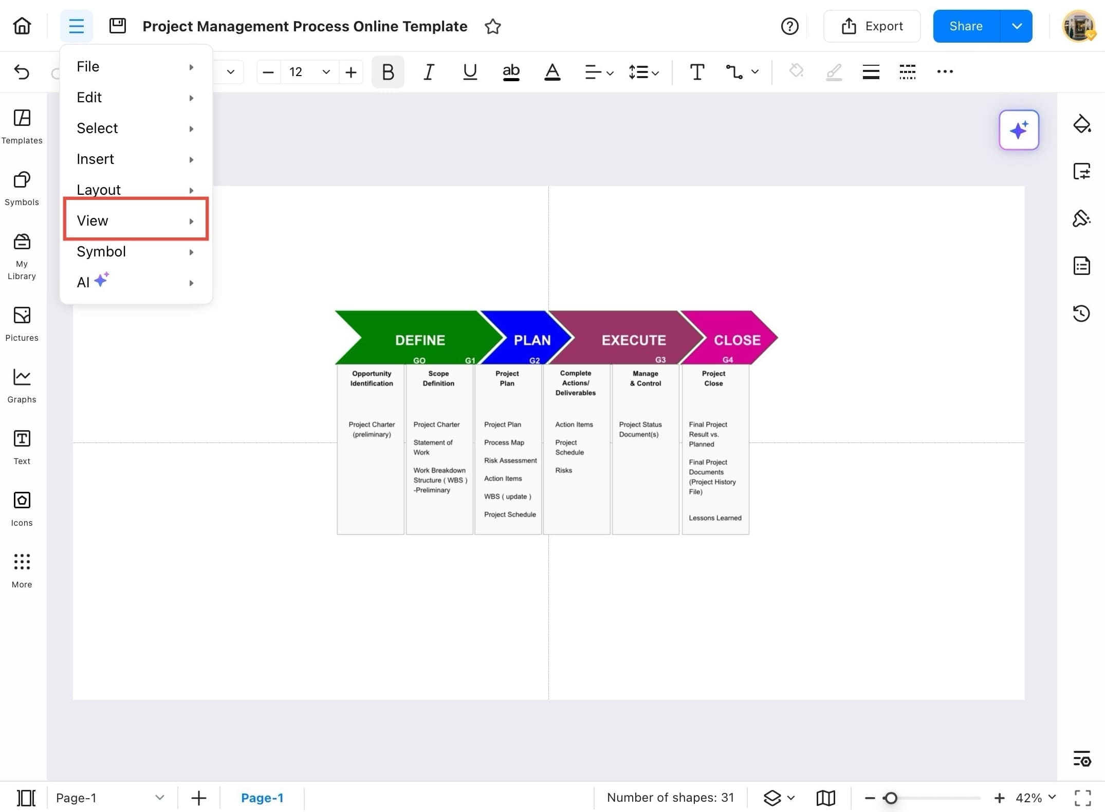 edrawmax view option in the menu