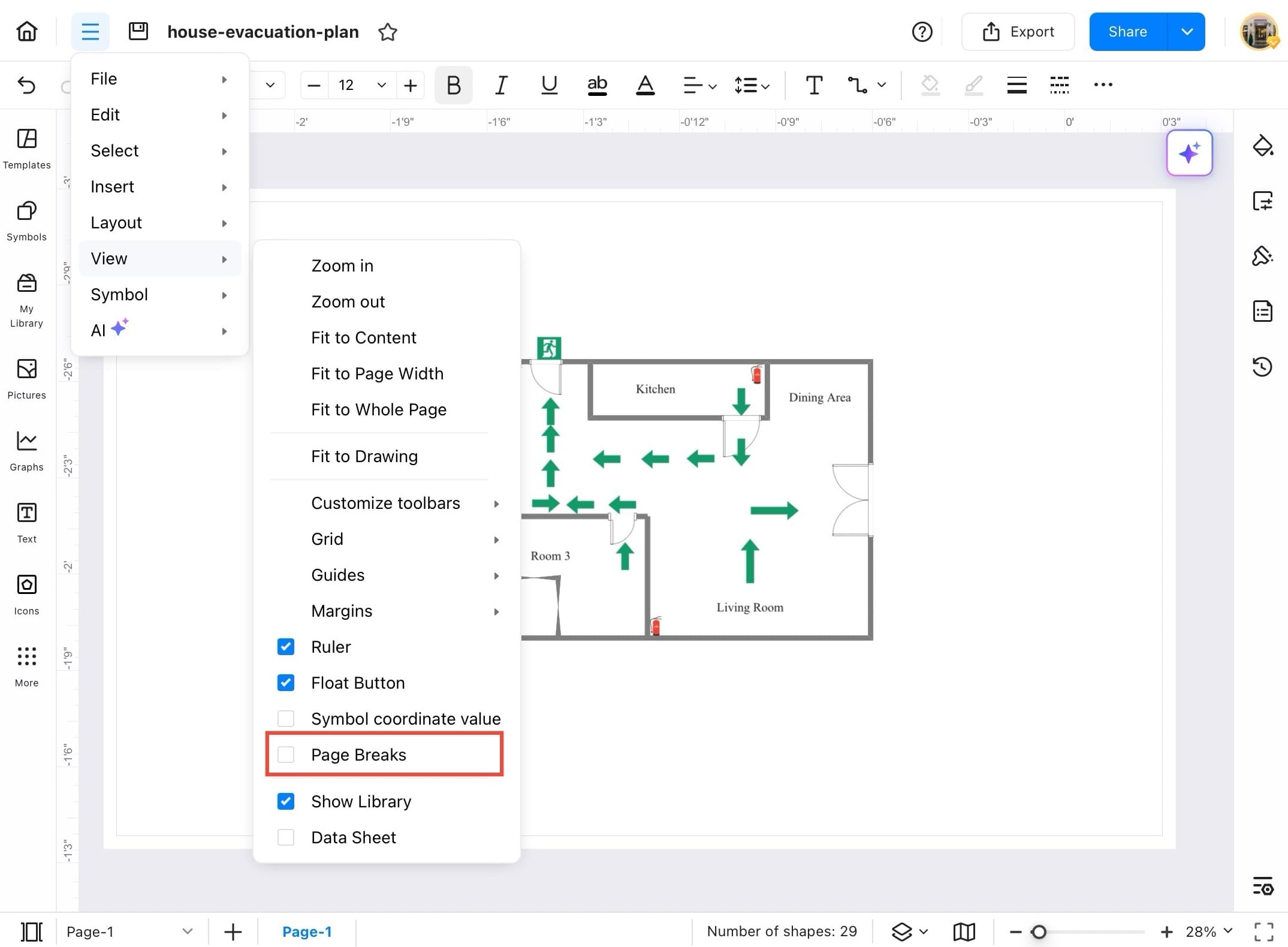 edrawmax page breaks option