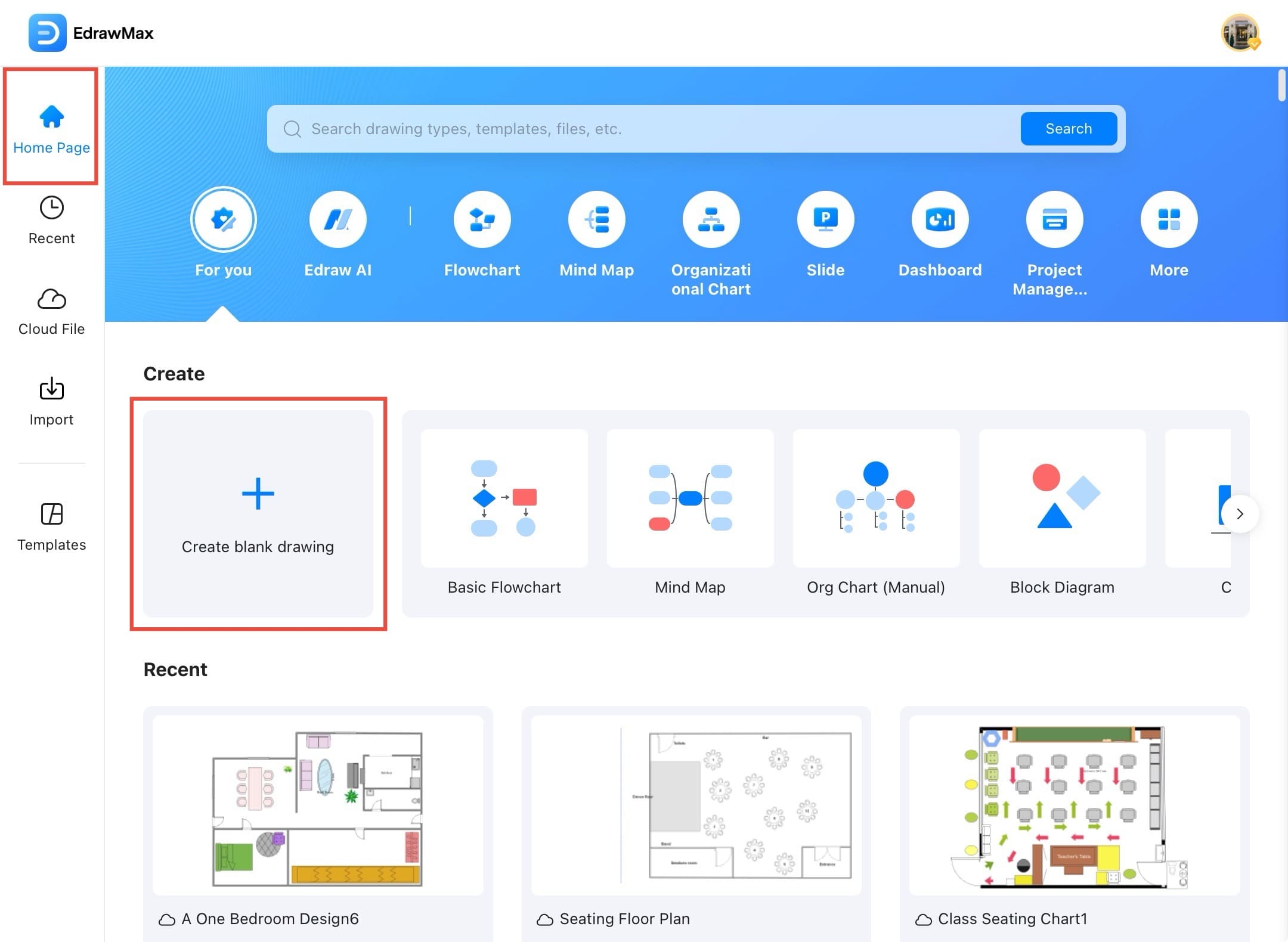 edrawmind create blank drawing