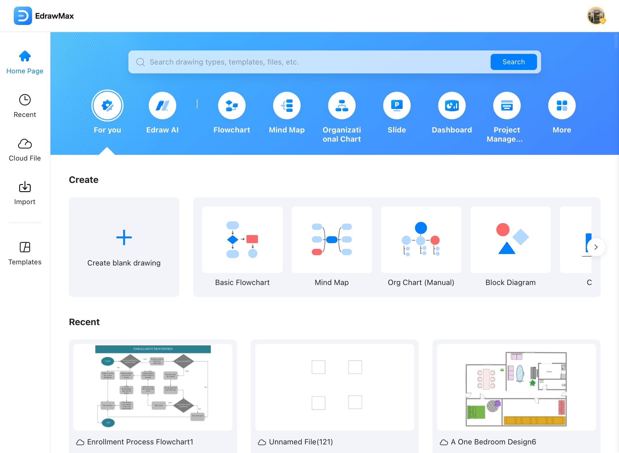 edrawmax dashboard interface