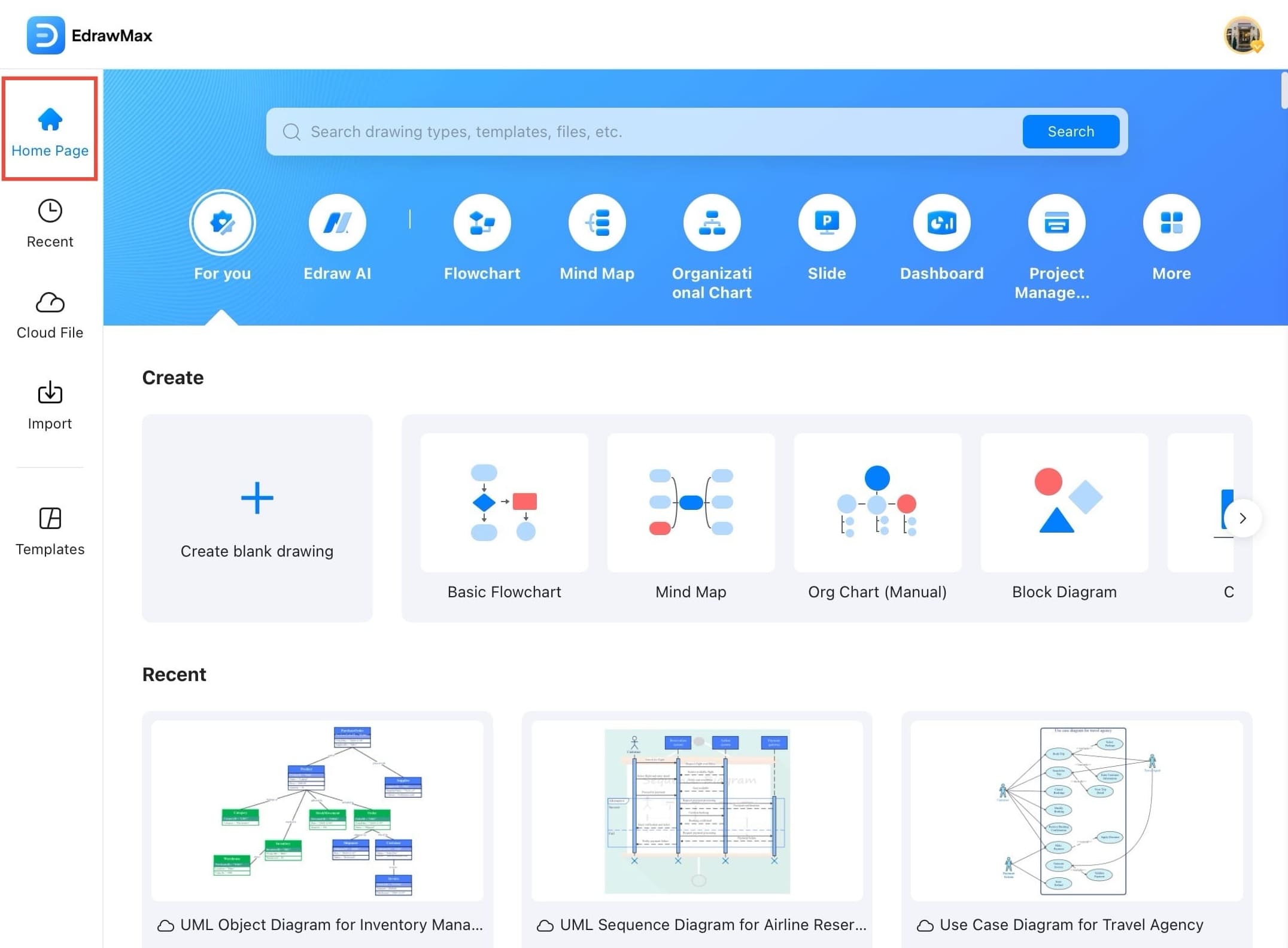 edrawmax home screen