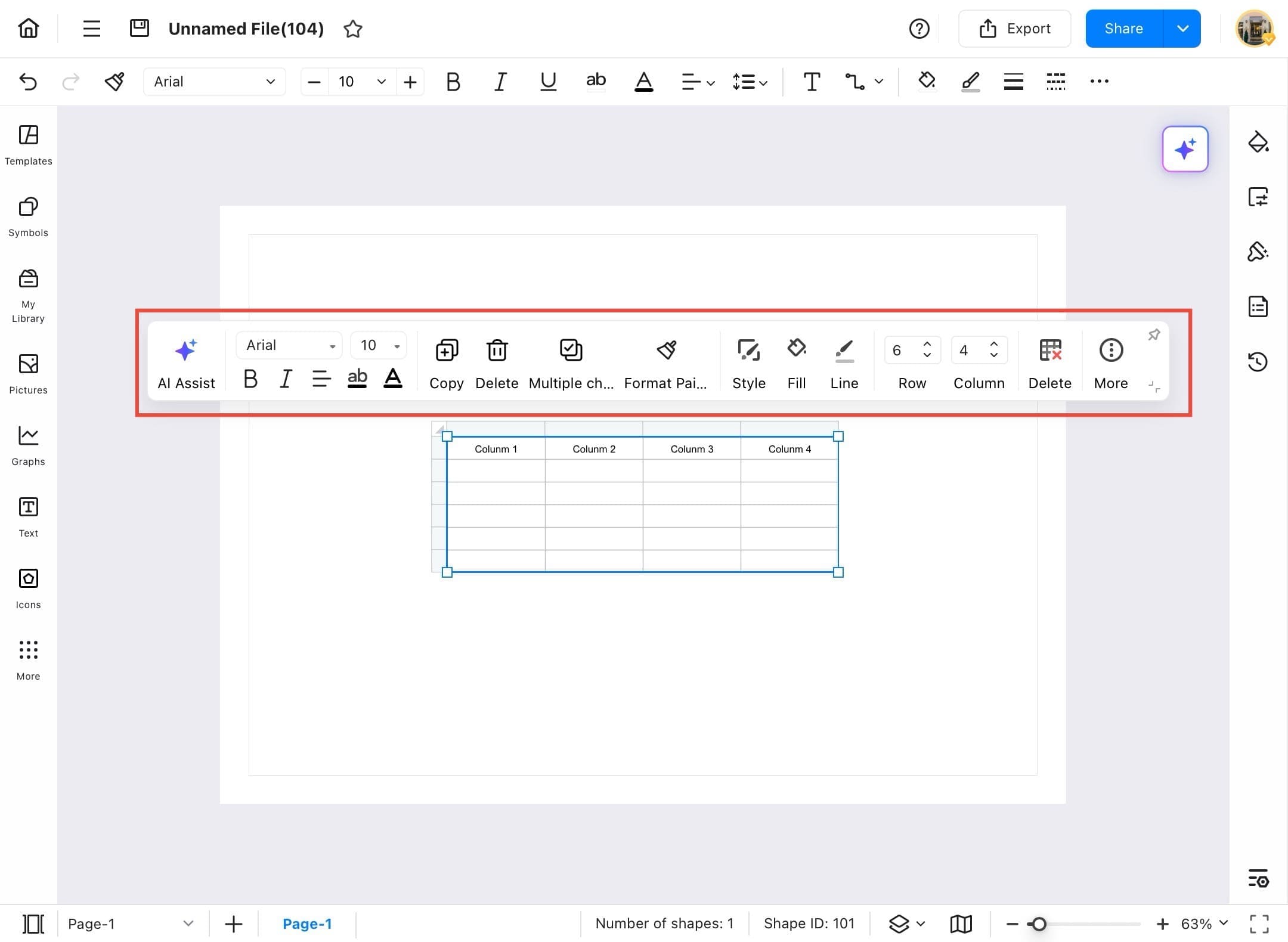 table formatting toolbar options