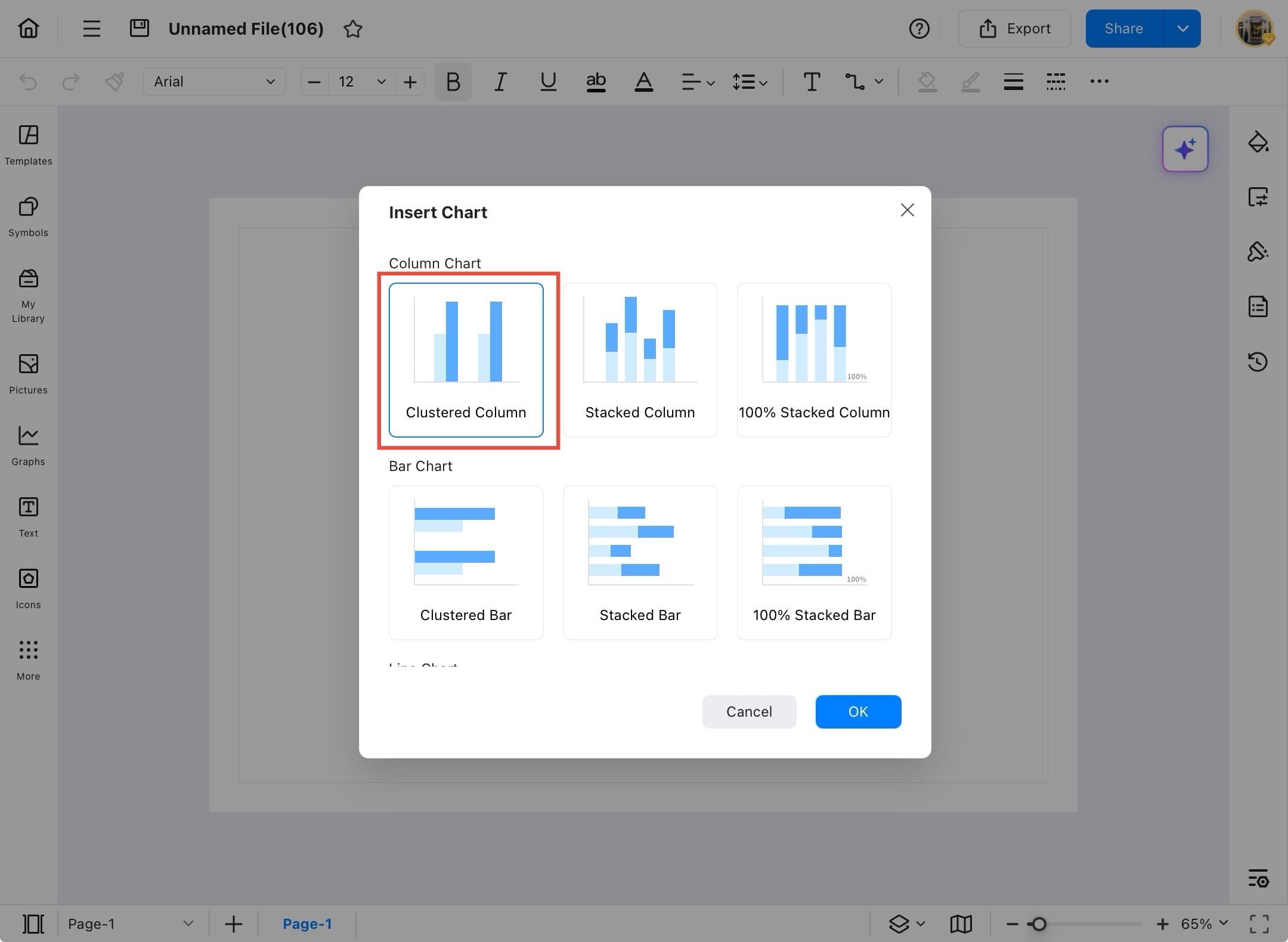 edrawmax insert chart window with