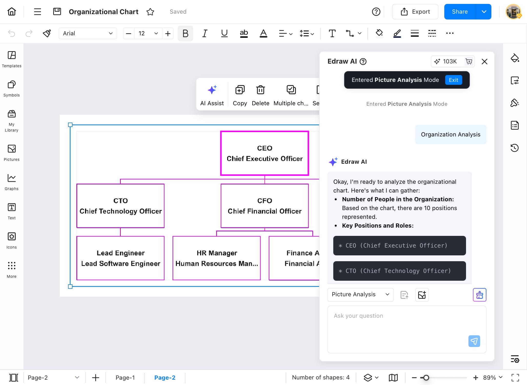 edrawmax ai sidebar showing analysis