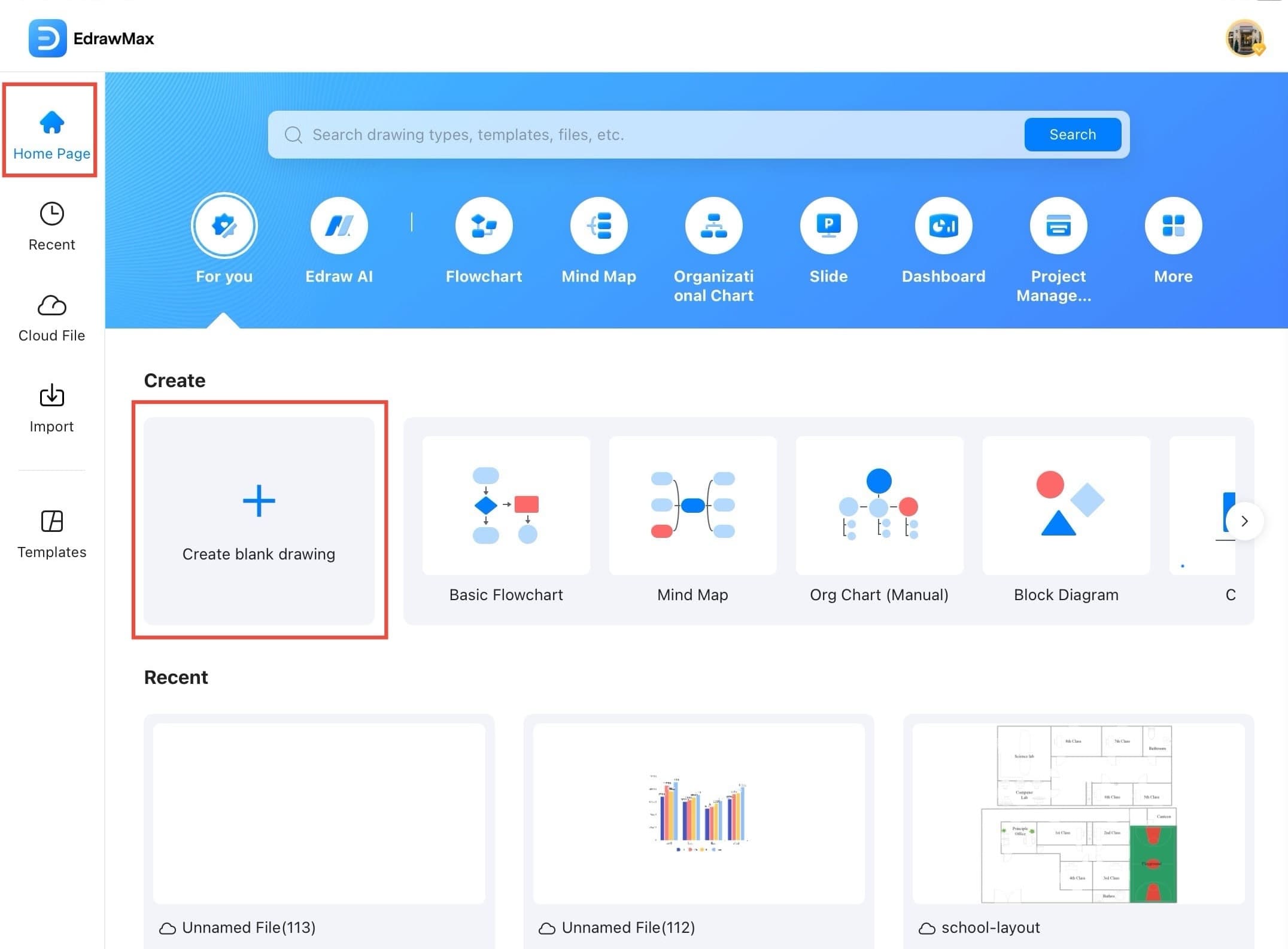 edrawmax create blank drawing option