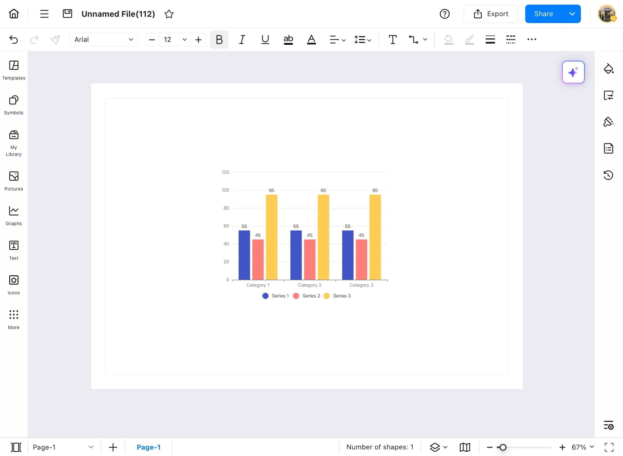 edrawmax chart with example data displayed on canvas