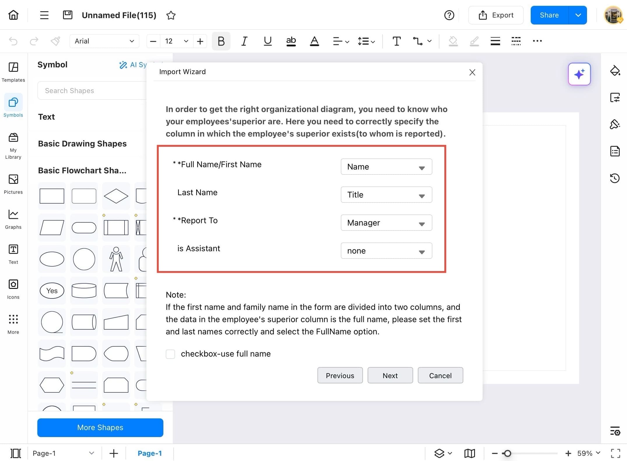 edrawmax map fields for chart import