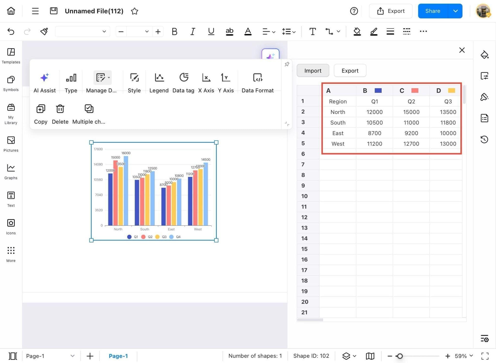 edrawmax chart updated with imported custom data