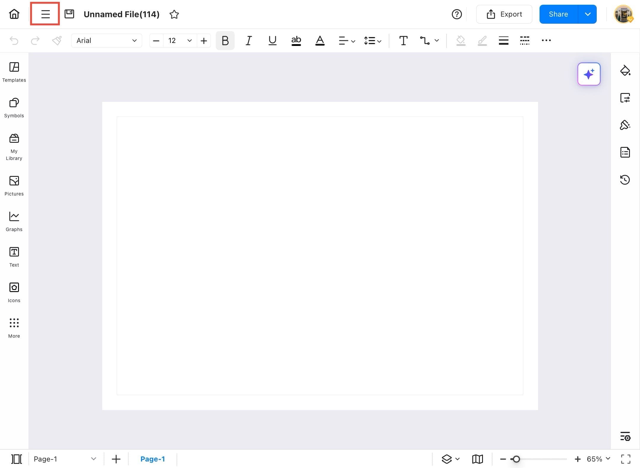 edrawmax blank canvas and menu icon