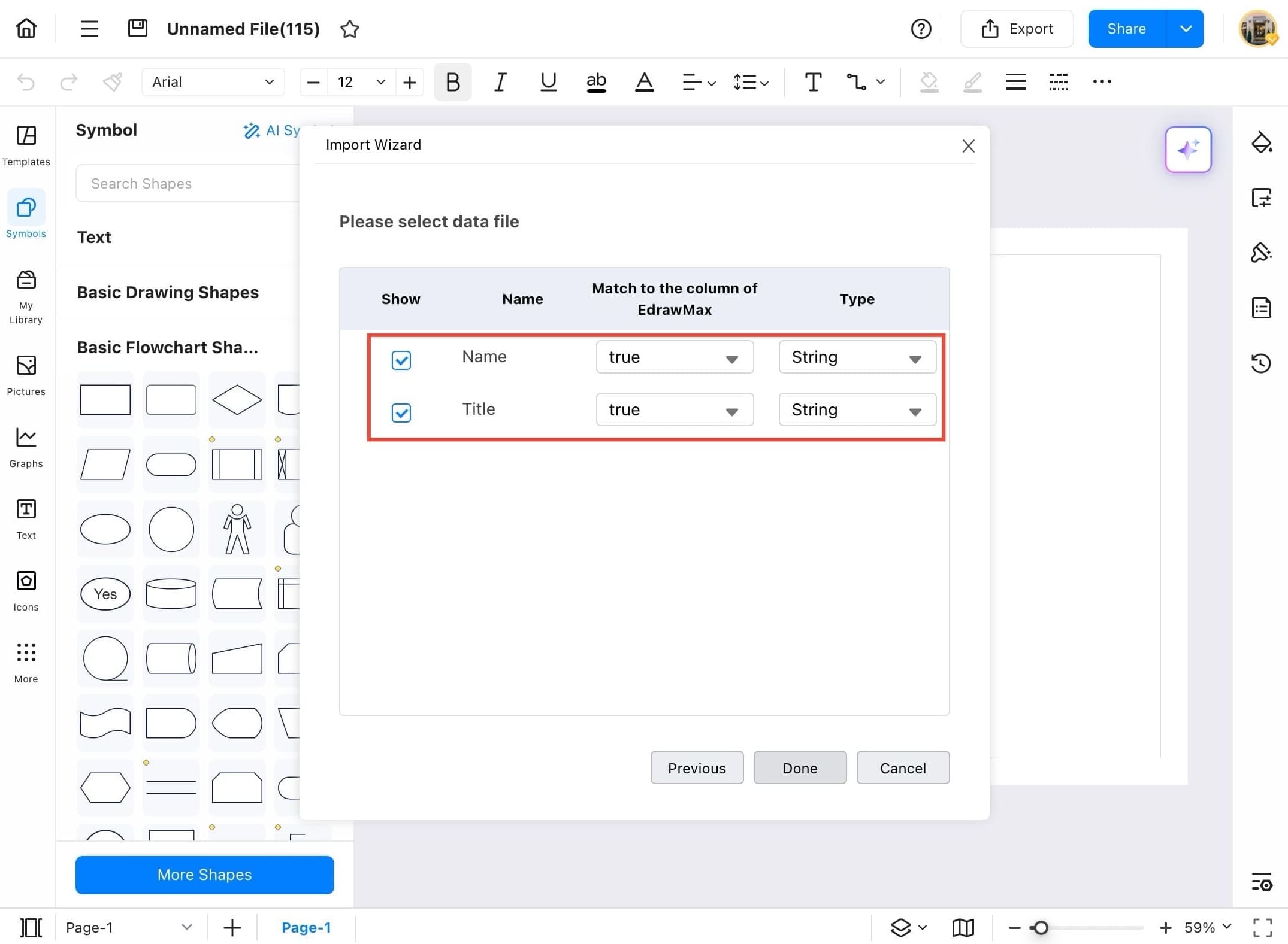 edrawmax data columns matching