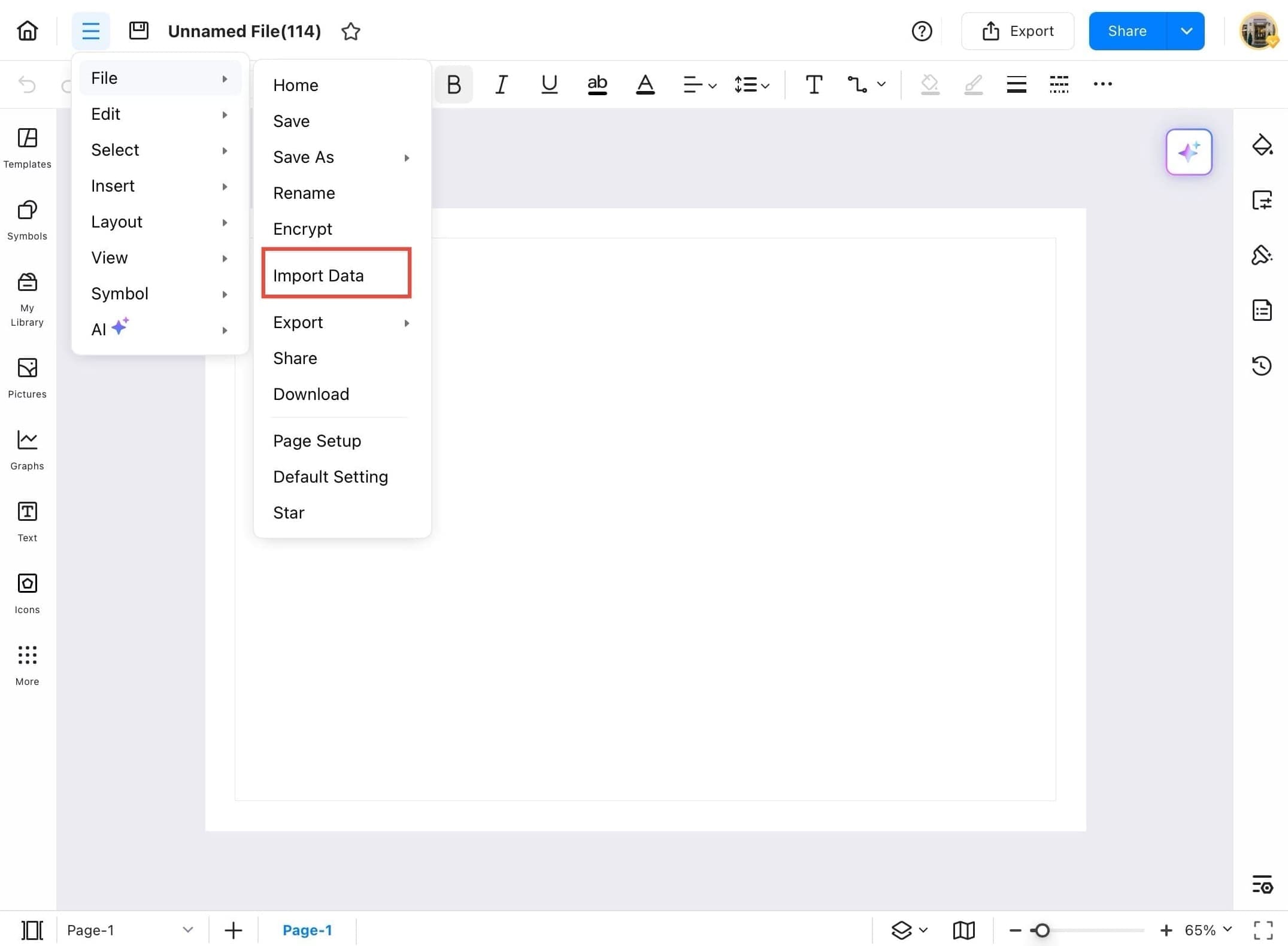 edrawmax import data option