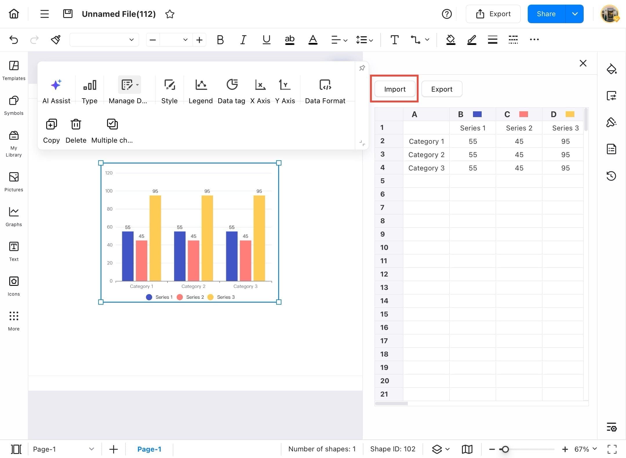 edrawmax import chart data option
