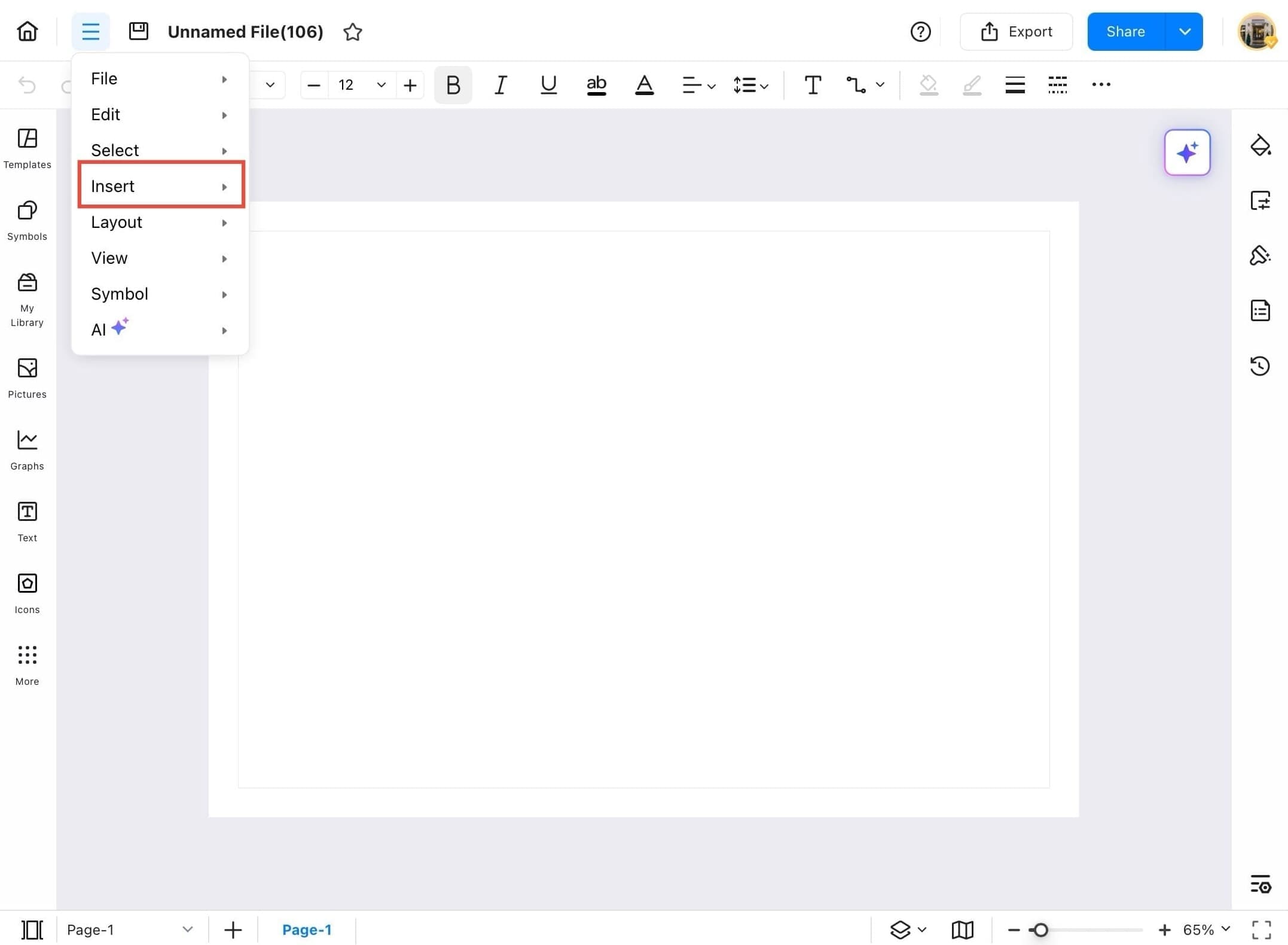 edrawmax insert option from top menu