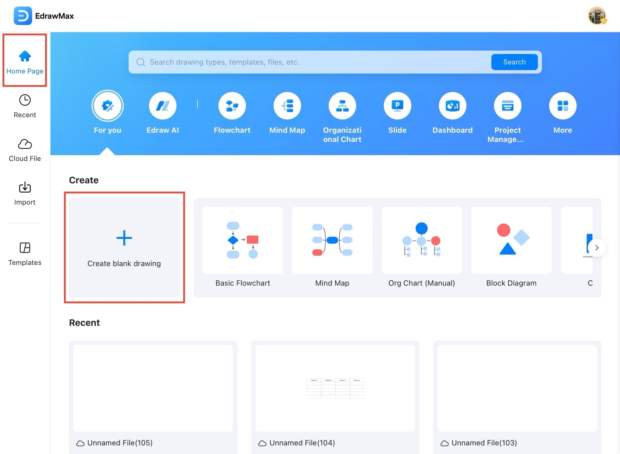 edrawmax home screen