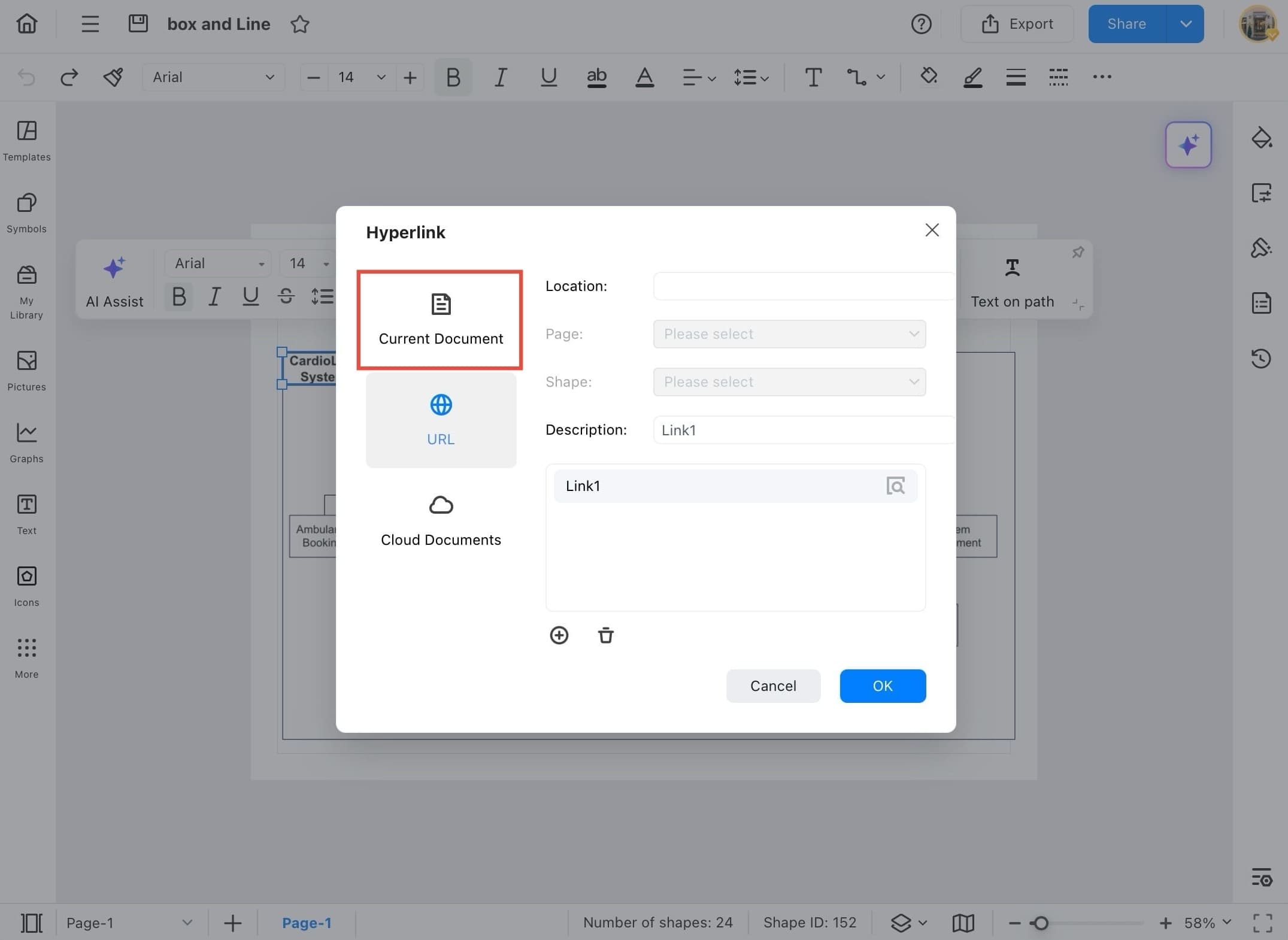 edrawmax hyperlink tab options