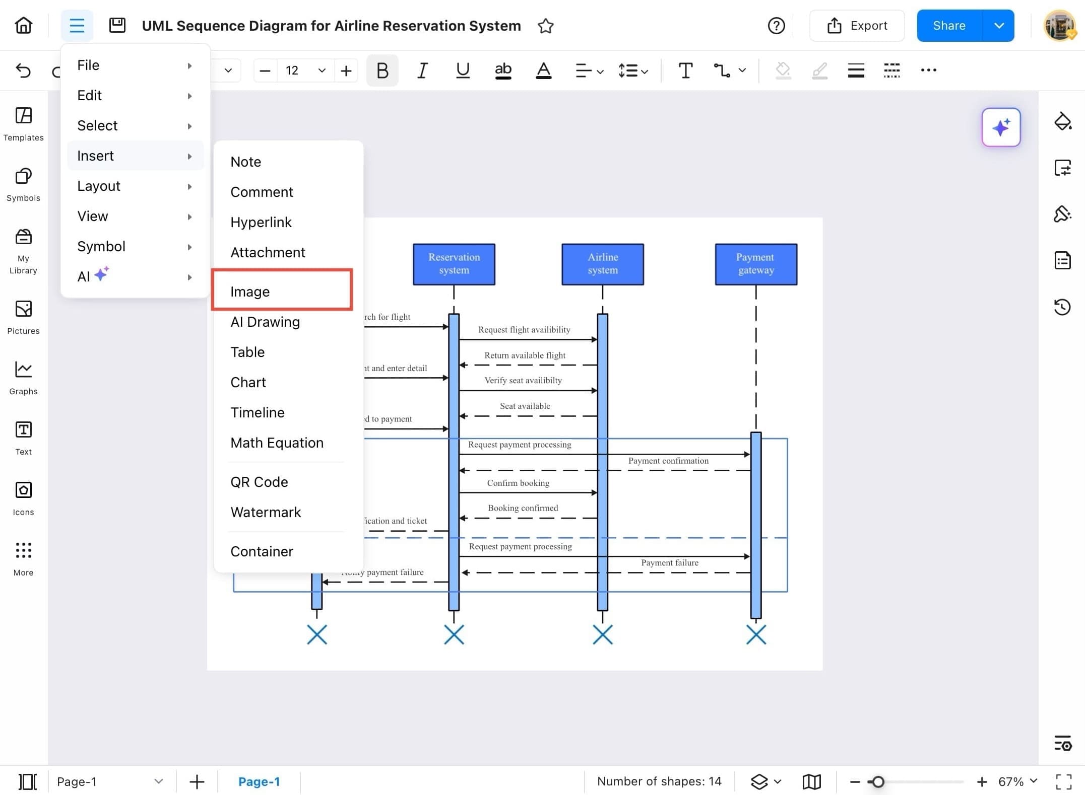 insert menu with the image option