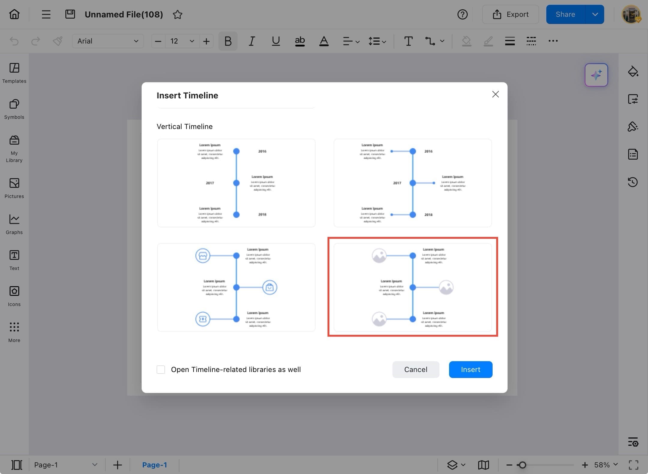 insert timeline popup in edrawmax