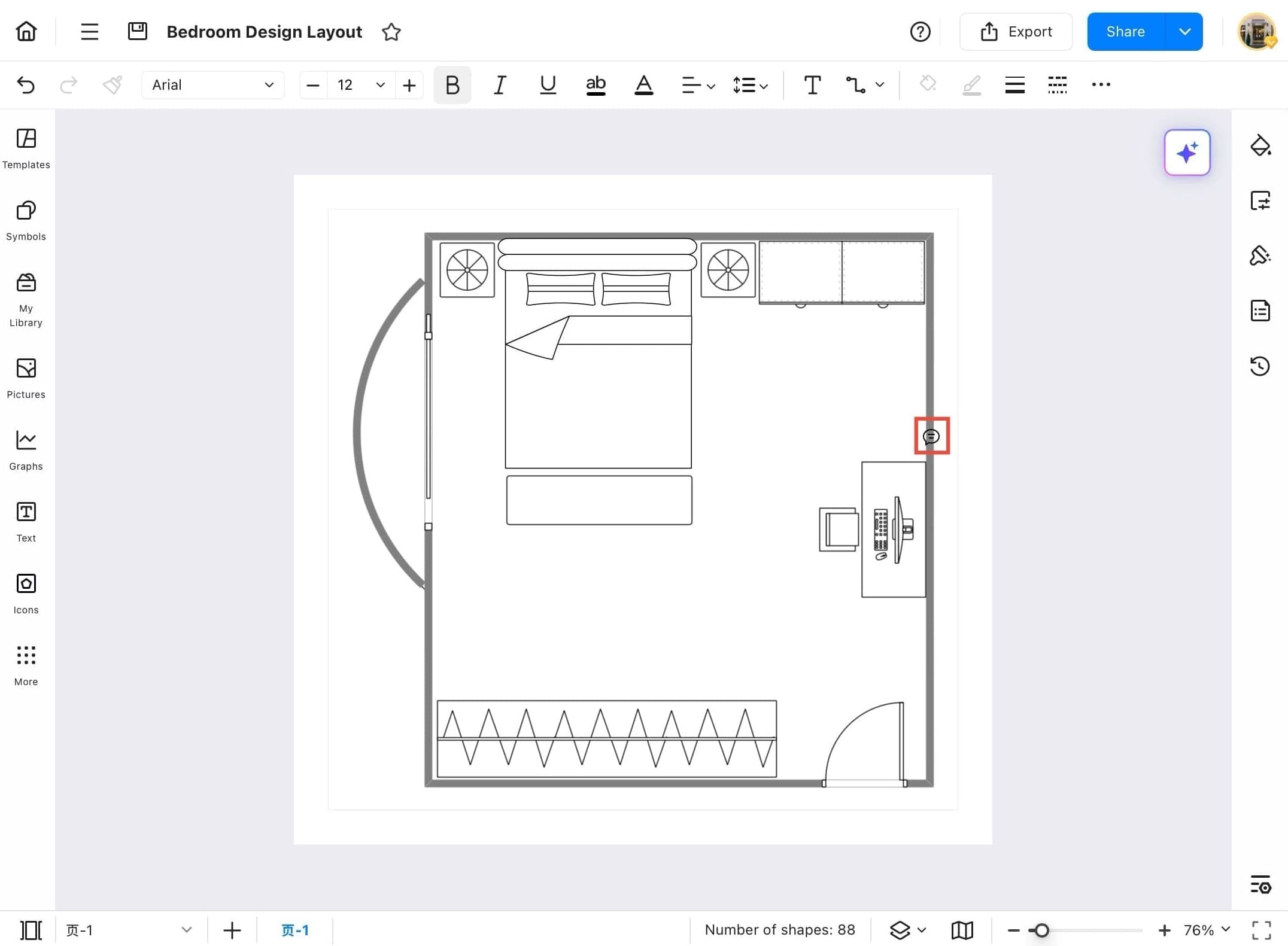 edrawmax comment icon on drawing