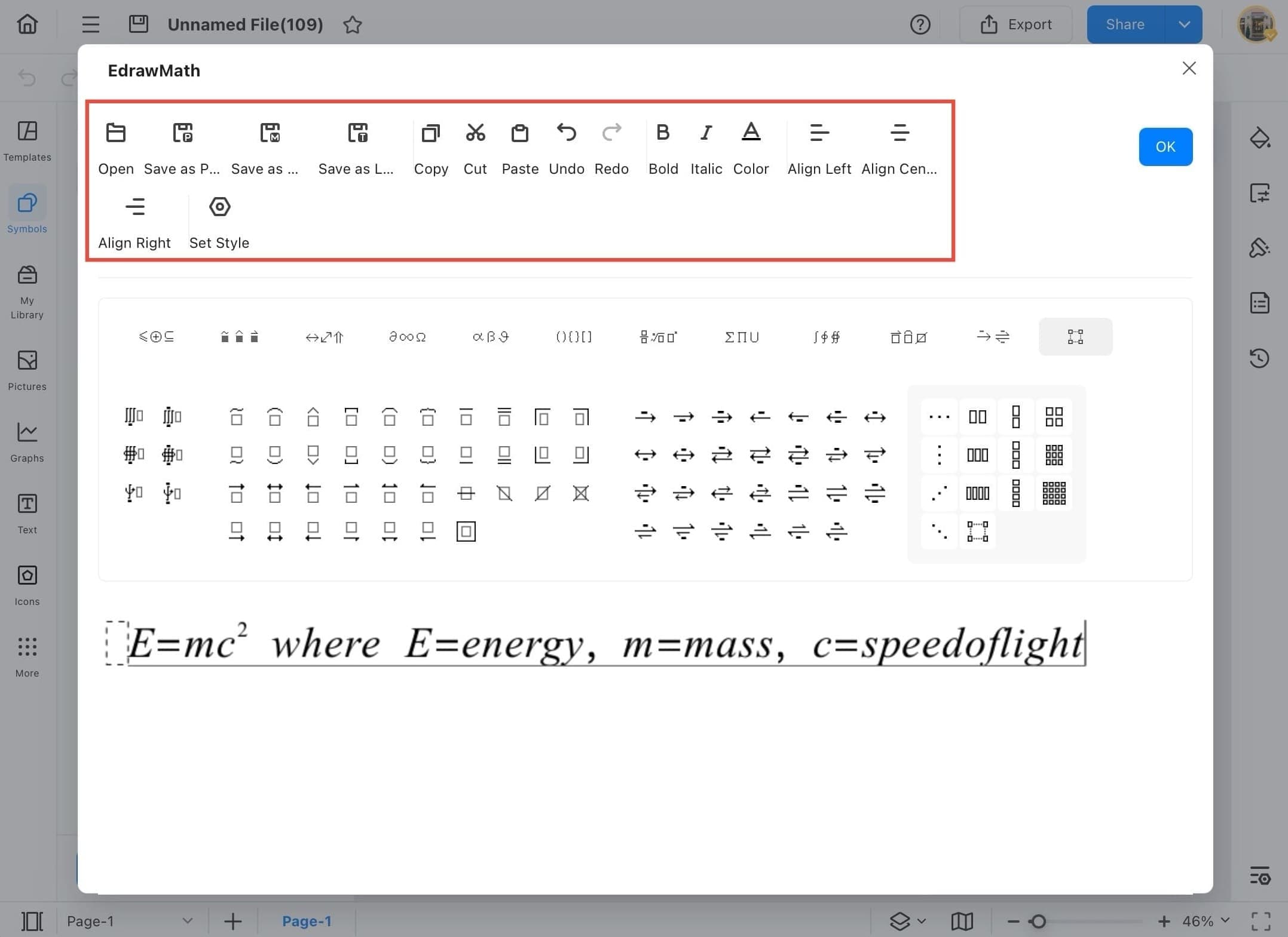 math equation with formatting toolbar