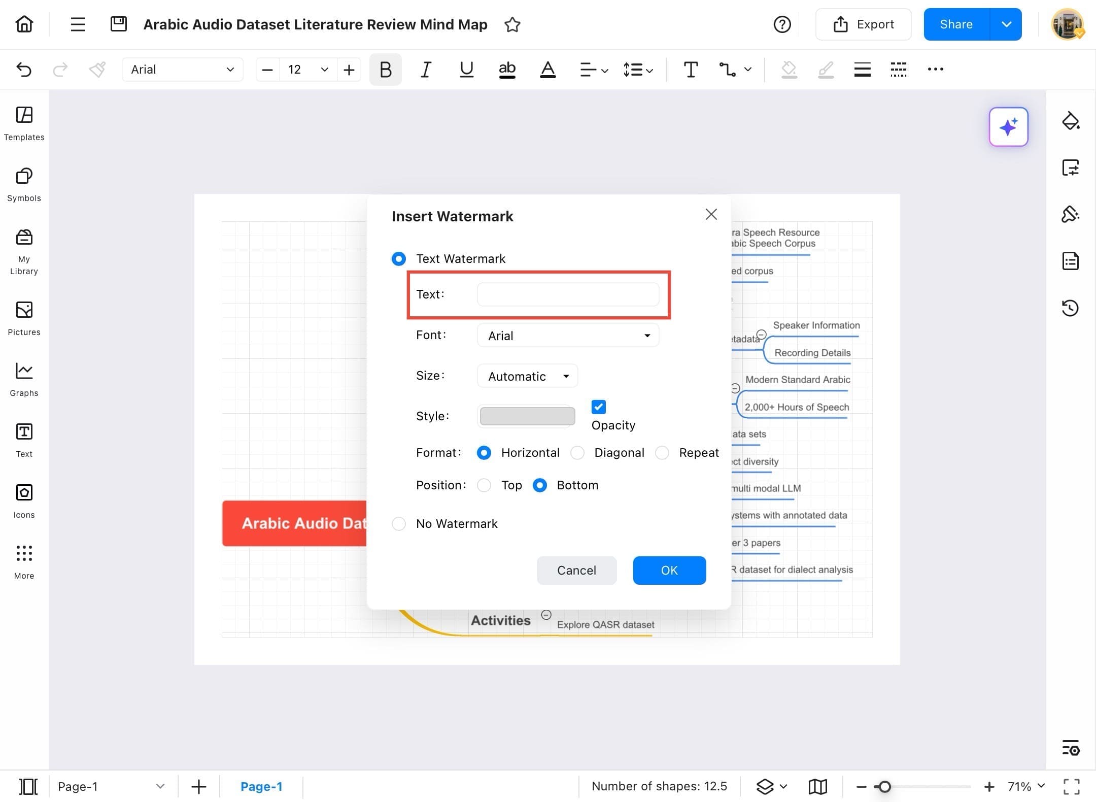 text input field and customization options