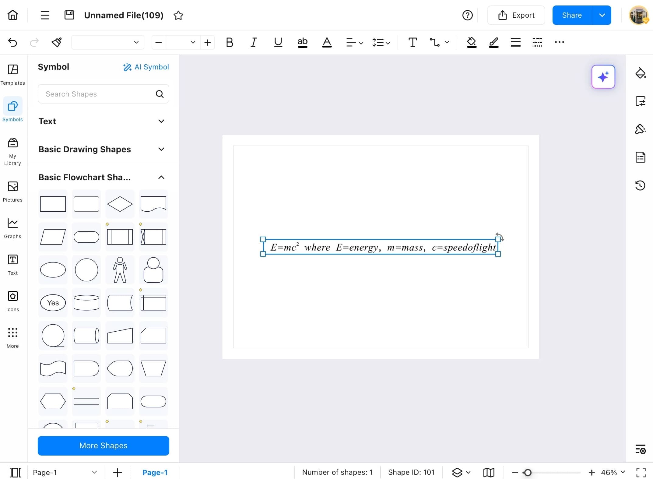 edrawmax canvas showing inserted equation