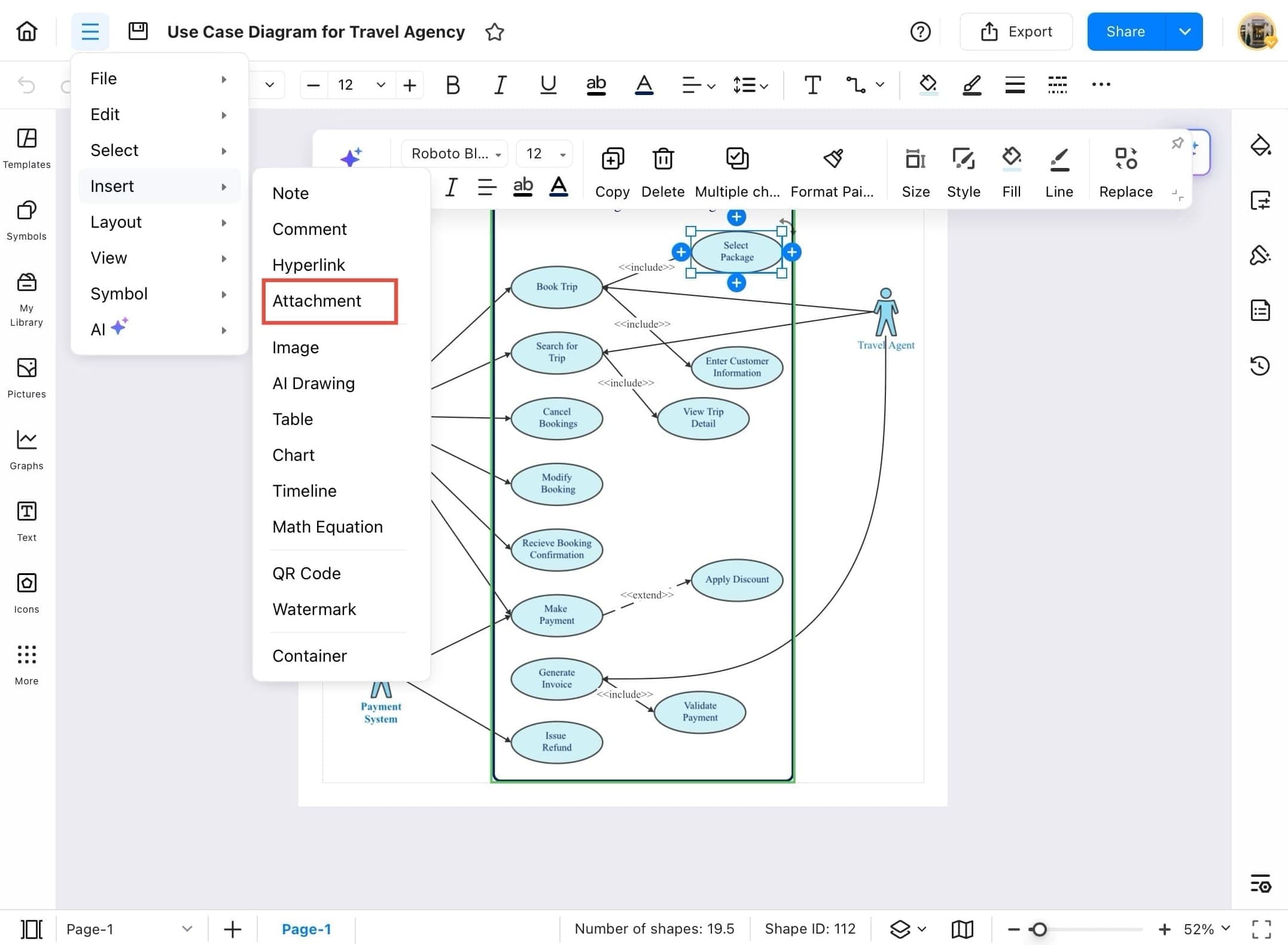 insert dropdown with attachment option