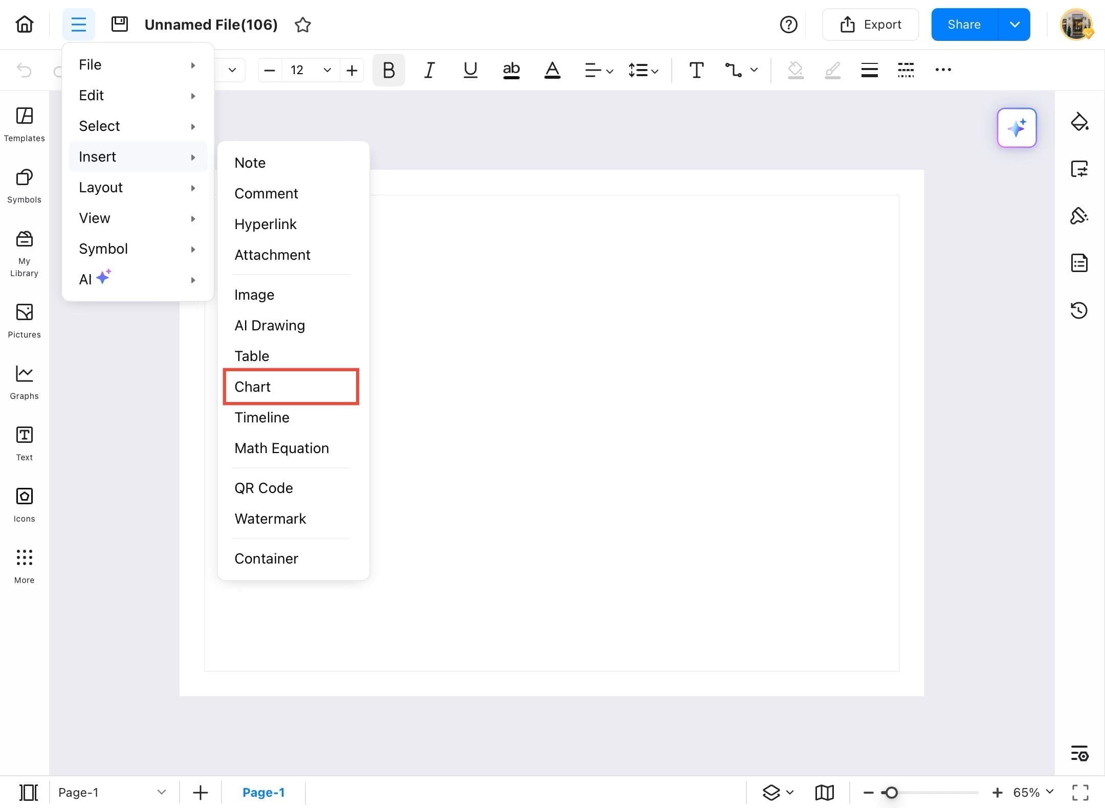 chart option from insert menu