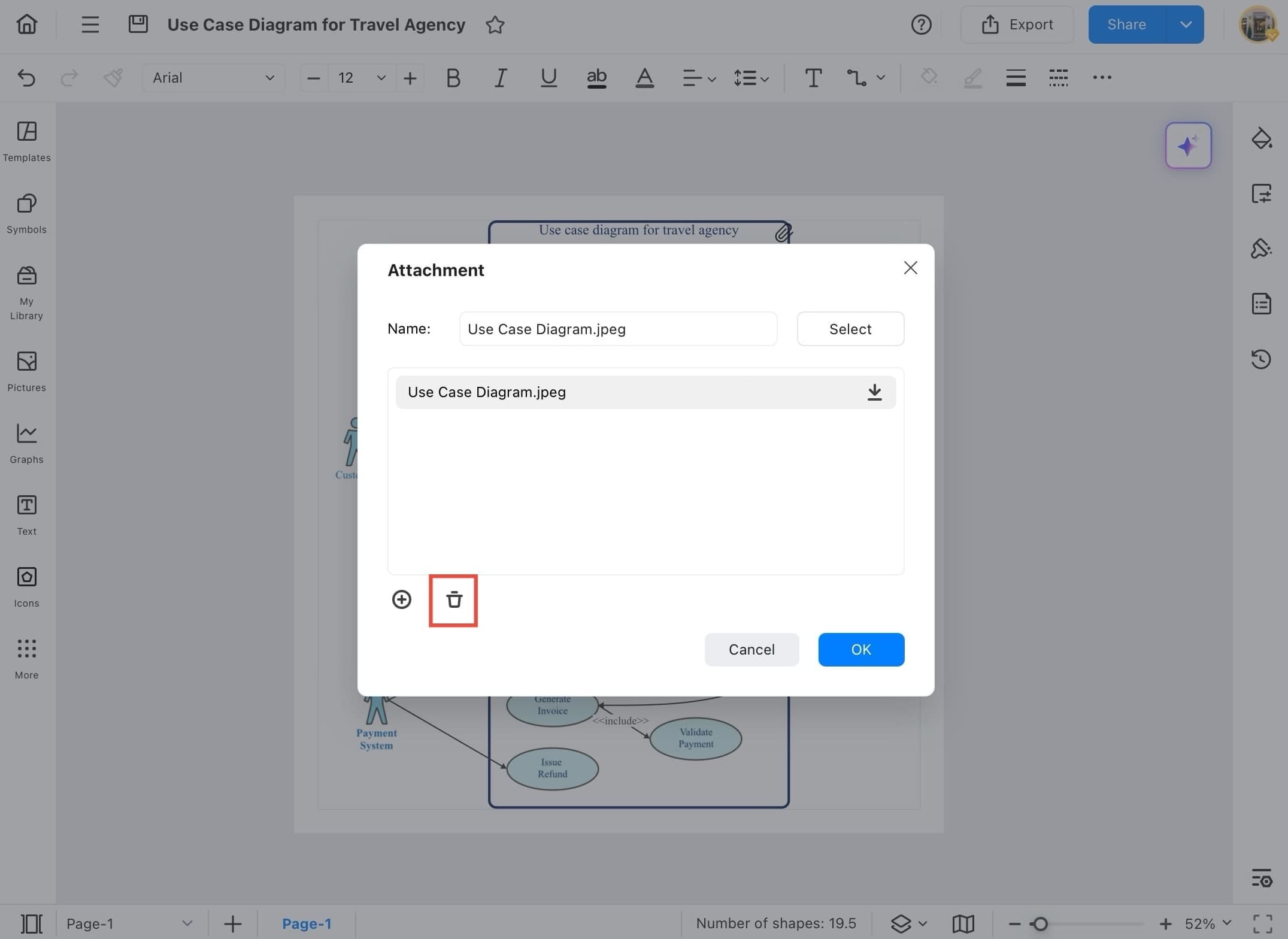 edrawmax attachment delete option