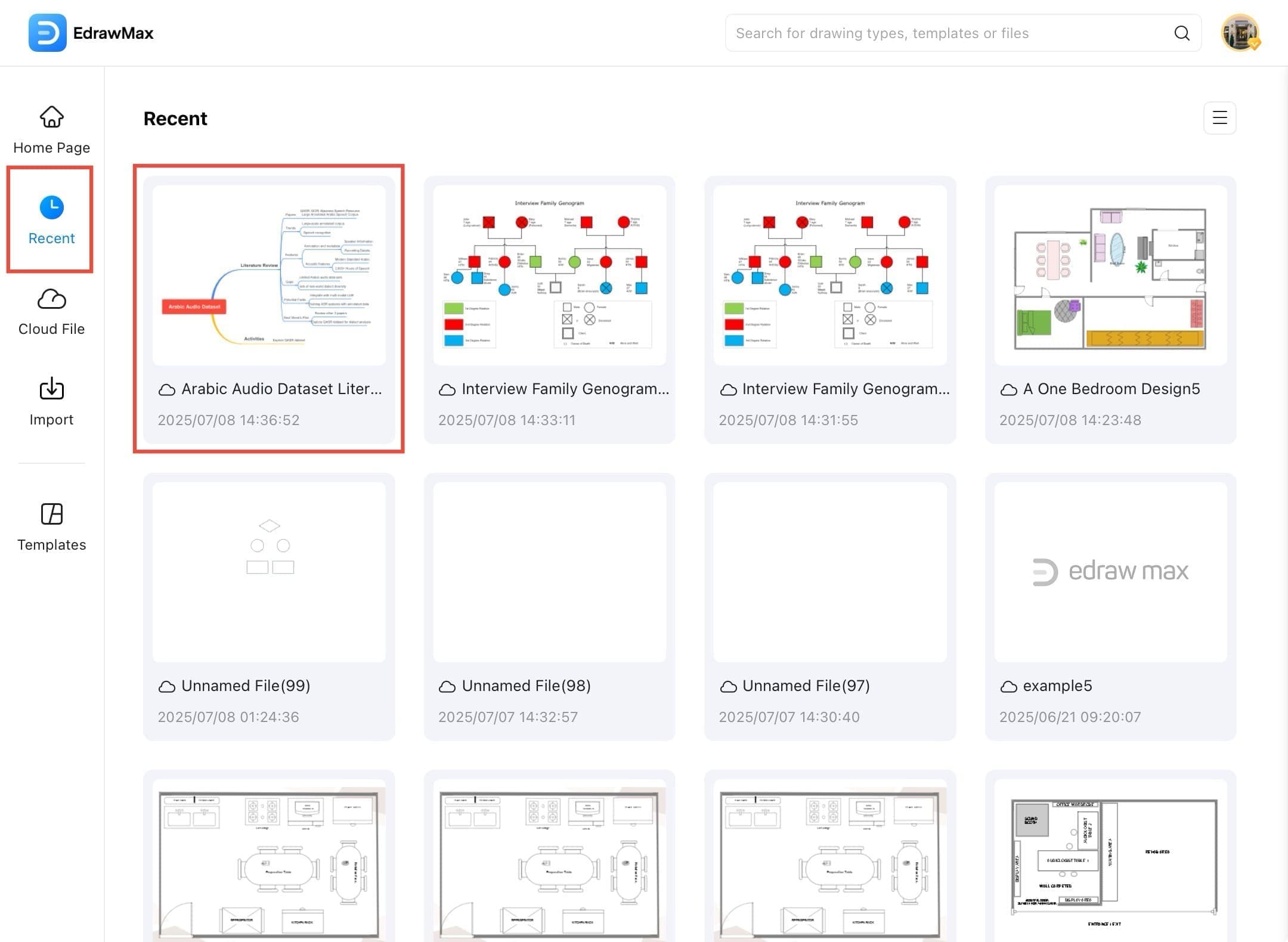 edrawmax recent files section