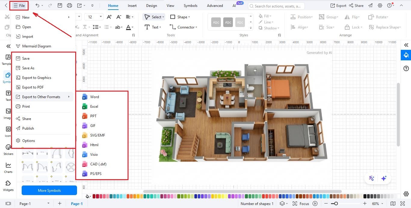 saving, exporting, and sharing 3D Floor Plan