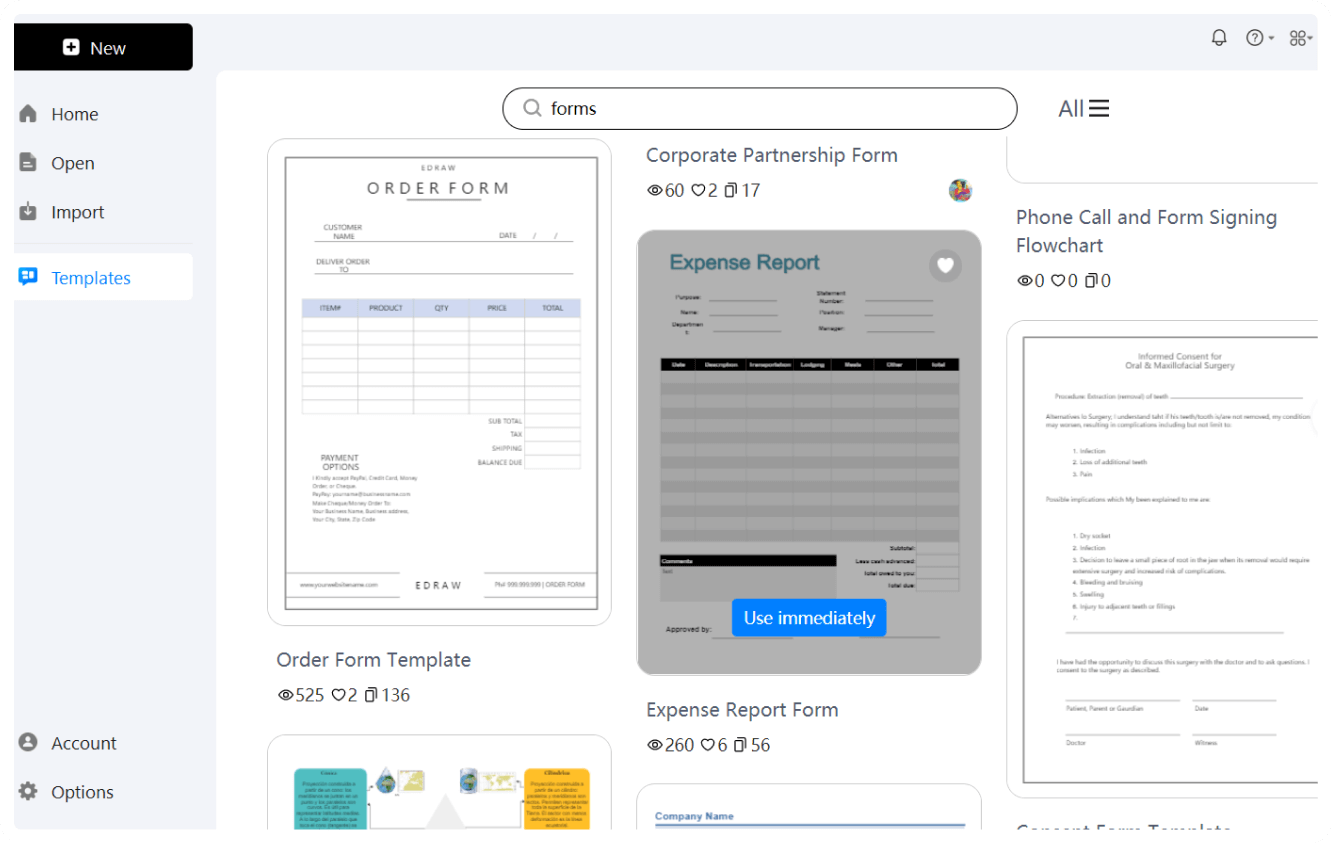 Registro y selección de plantillas en edrawmax