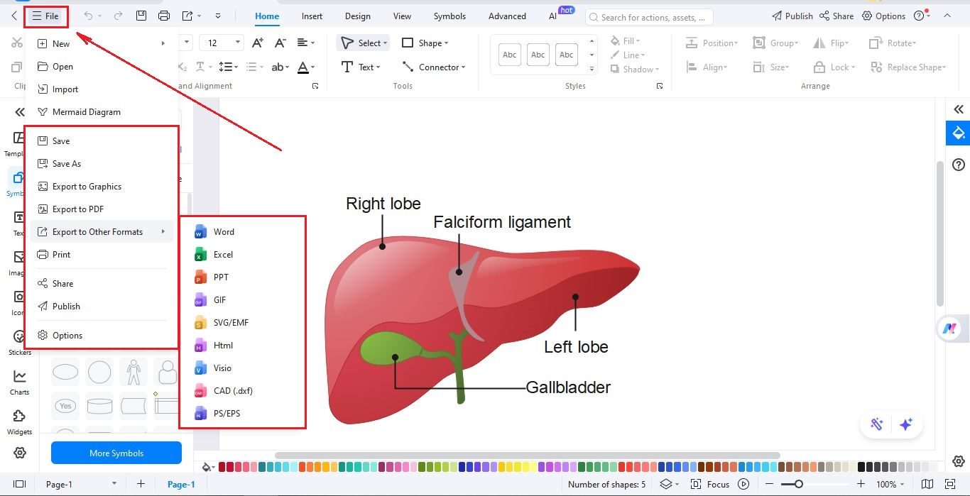 saving, exporting, and sharing anatomy diagram