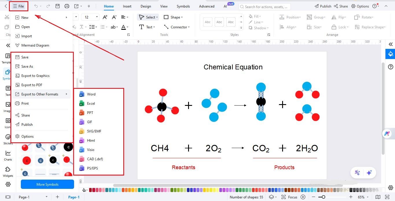 saving, exporting, and sharing chemical diagram