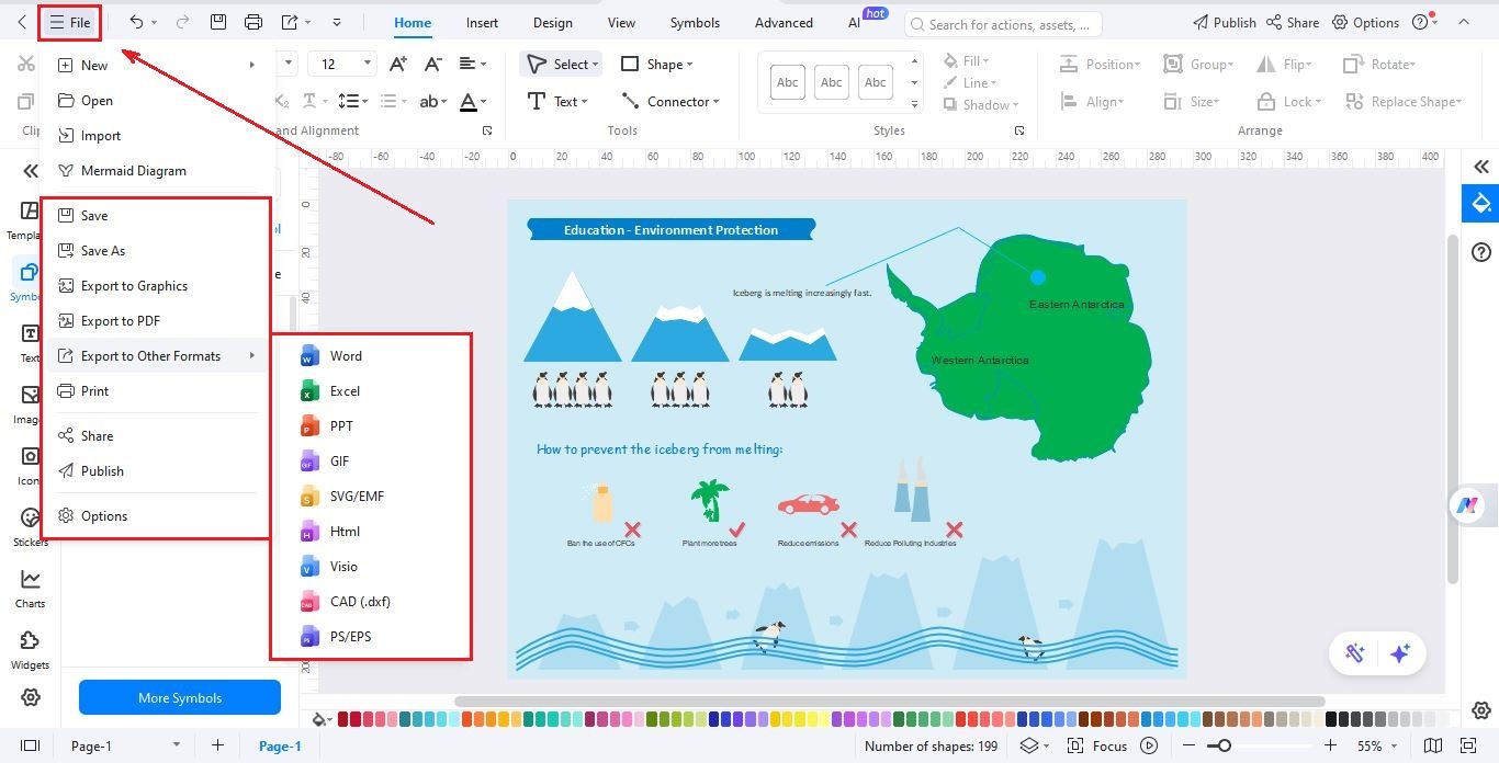 saving, exporting, and sharing environment diagram