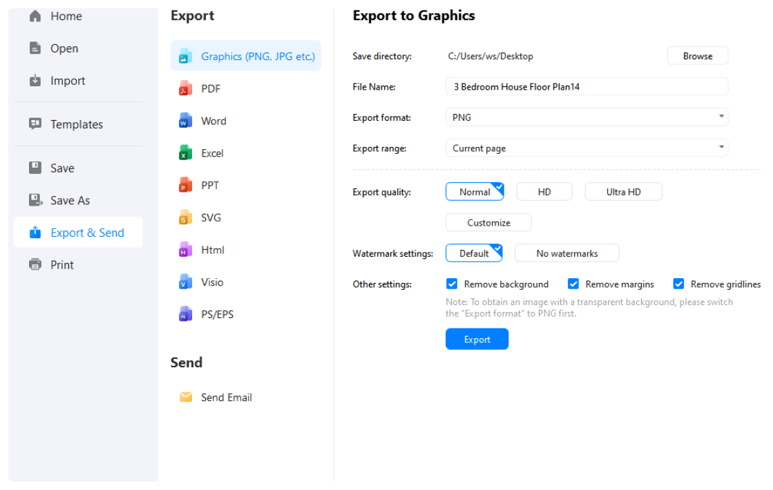 step 3 of making a floor plan: export diagram