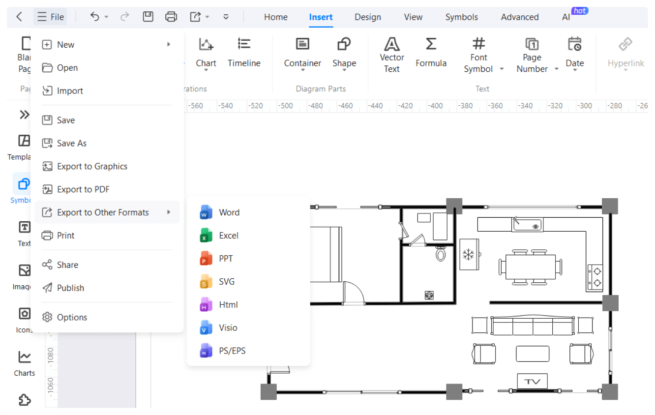 Presentar, exportar y compartir plan de remodelación de vivienda