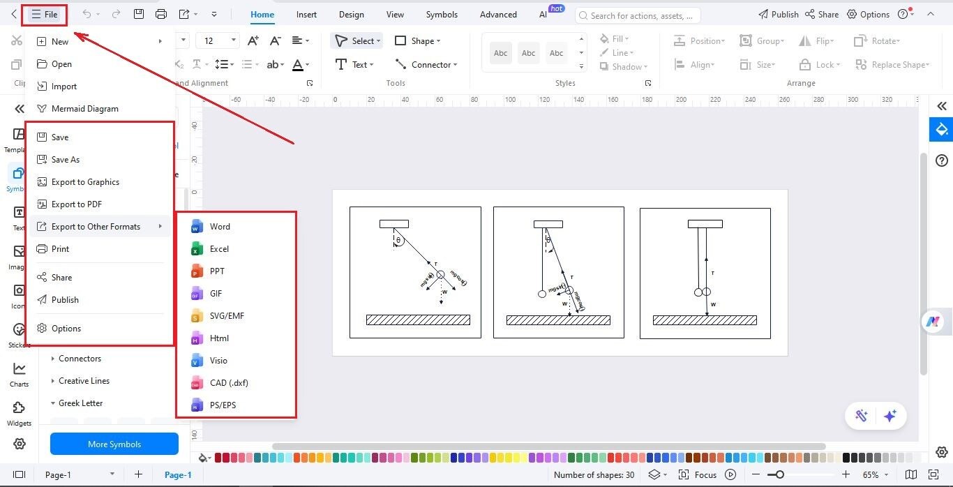 saving, exporting, and sharing circuit diagram
