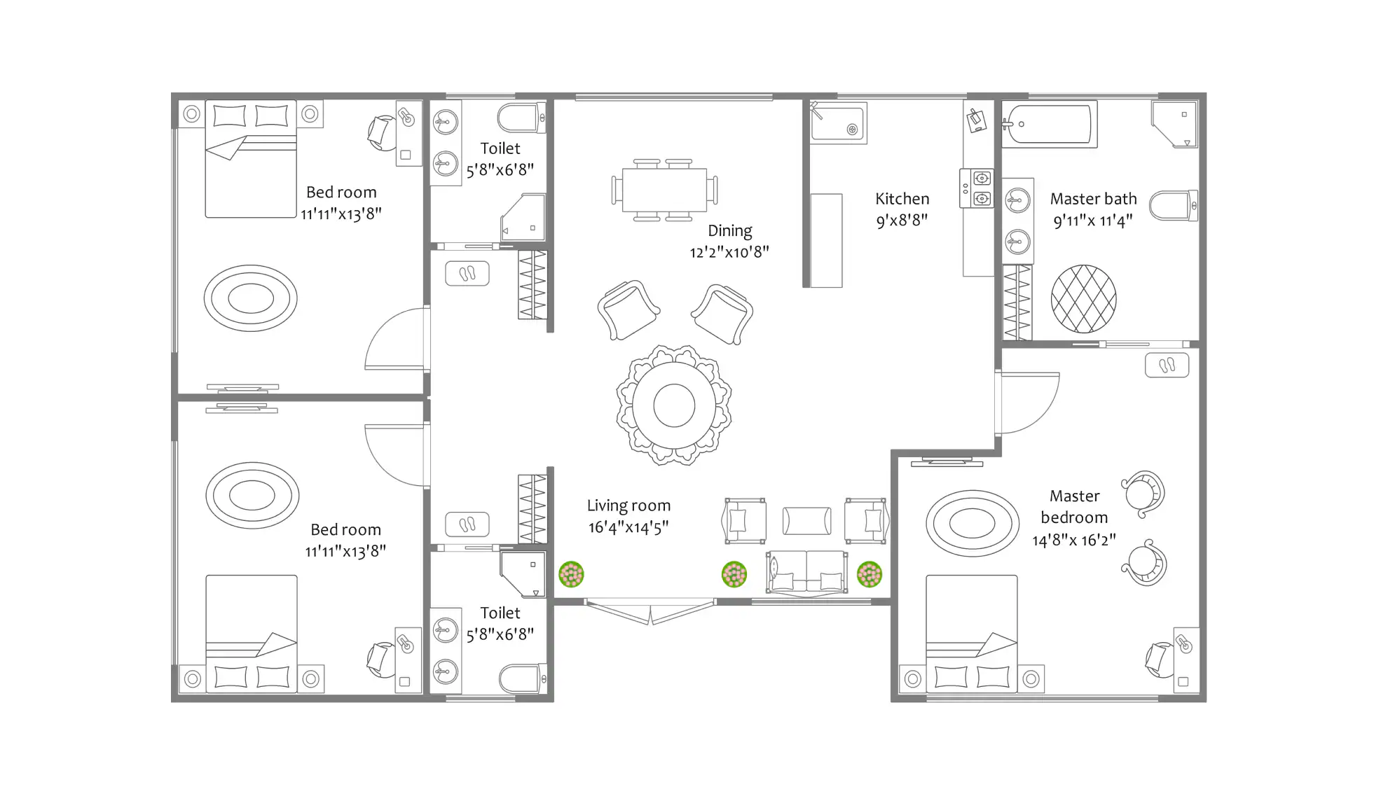 1400-sq.ft floor plan in Edrawmax Template library