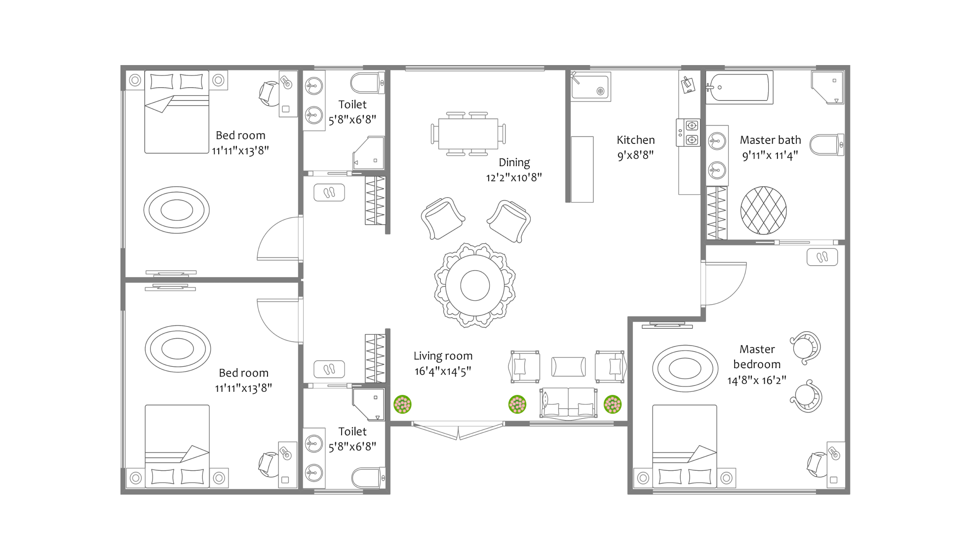 1400-sq.ft floor plan in Edrawmax Template library