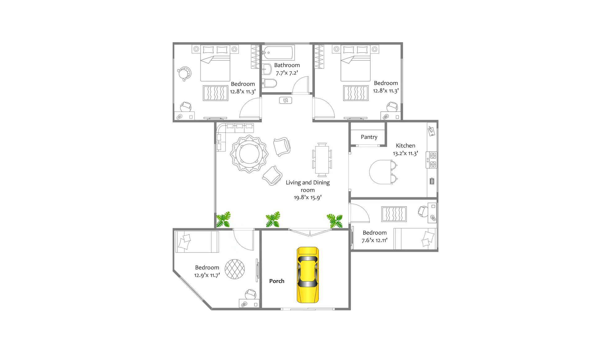 1700-sq.ft floor plan in Edrawmax Template library