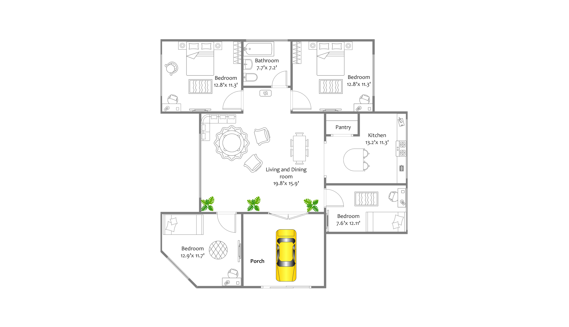 1600-sq.ft floor plan in Edrawmax Template library