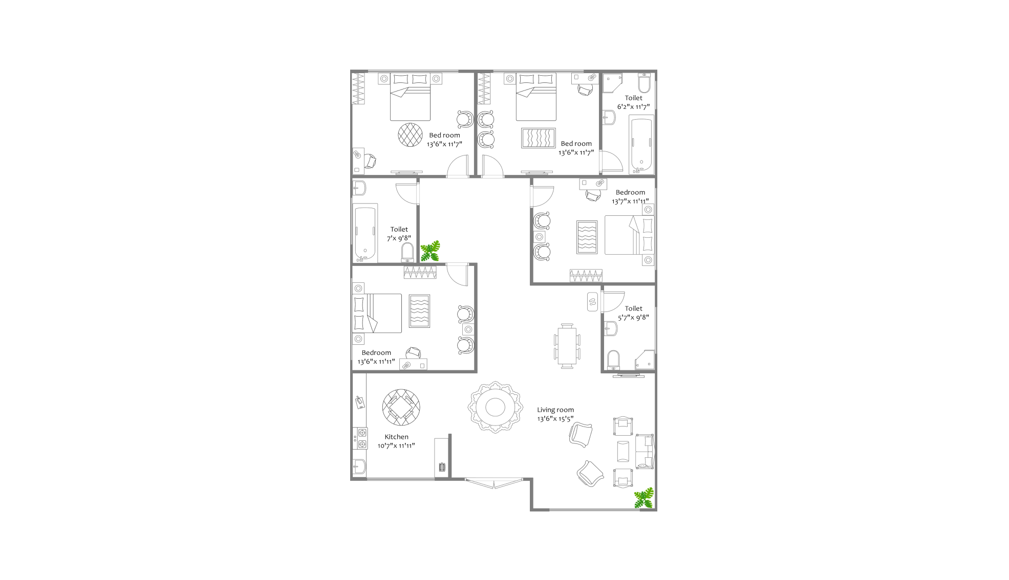 1700-sq.ft floor plan in Edrawmax Template library