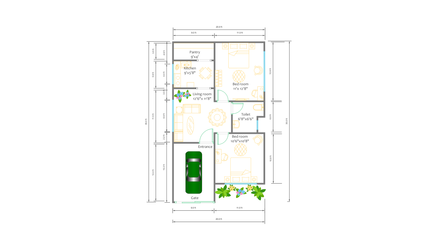 20x35 sq.ft Floor Plan for hospital