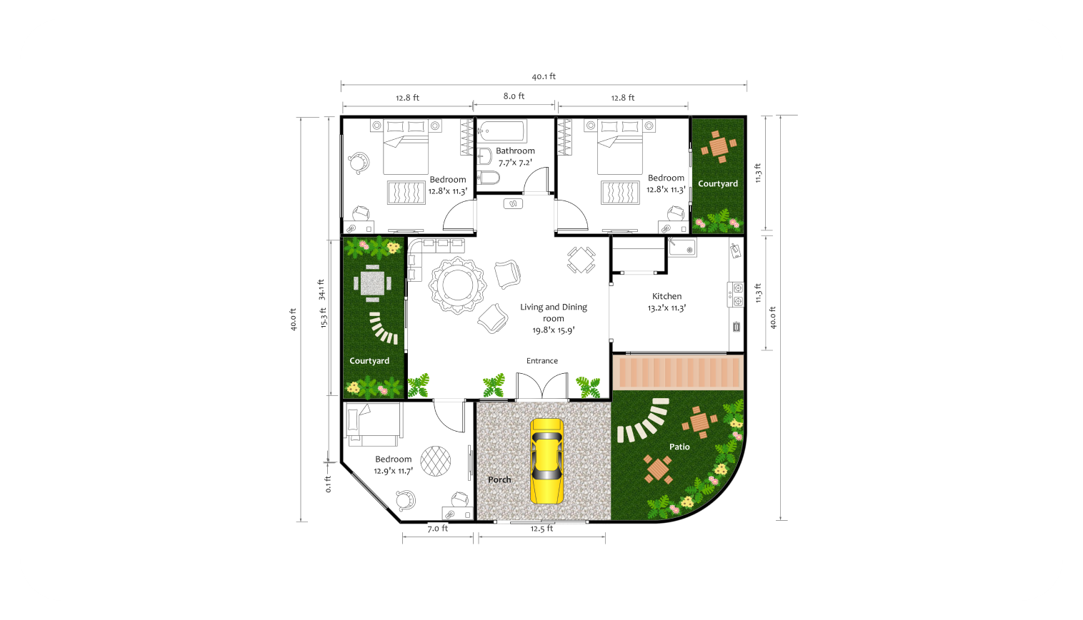 40x40 sq.ft floor plan on Edrawmax