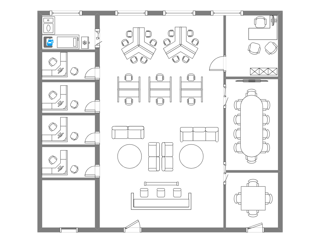 Free Office Floor Plan  with Cubicles and Break Area