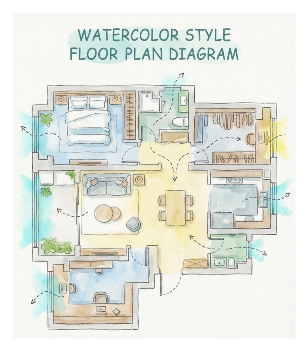 Free Watercolor Floor Plan