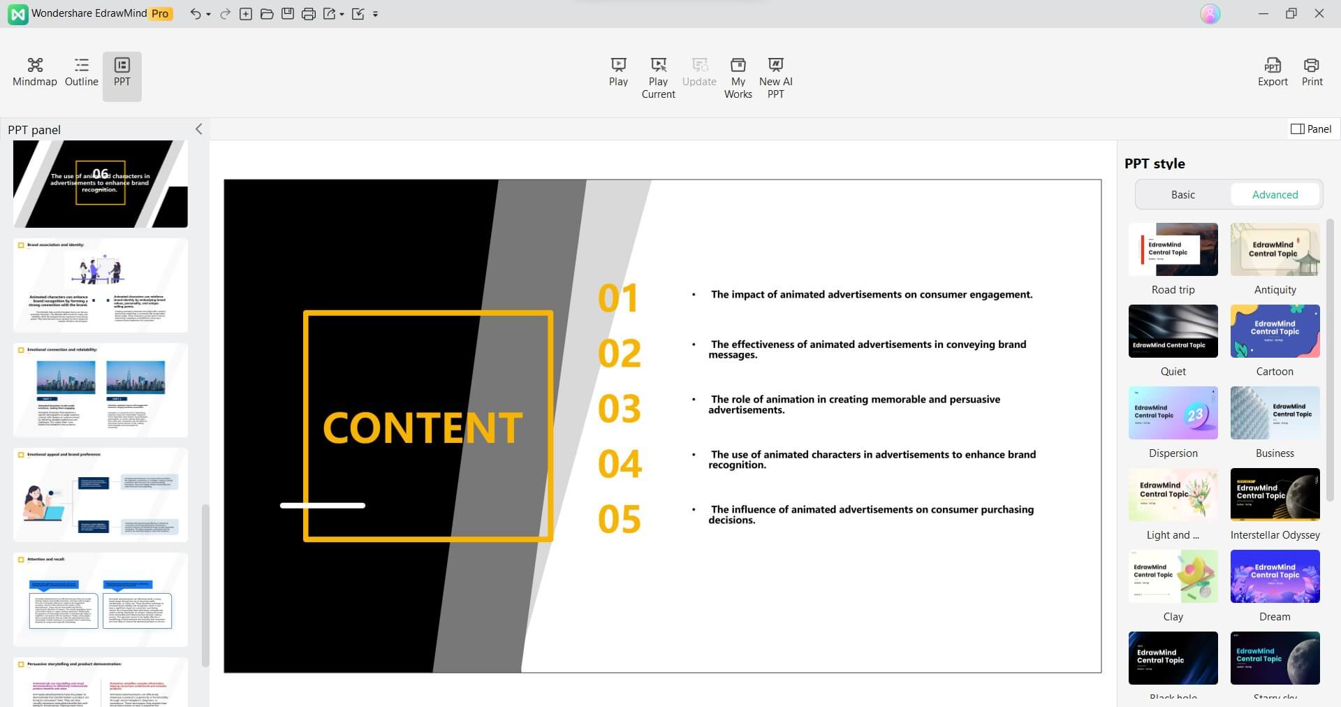 PowerPoint gerado por edrawmind ai