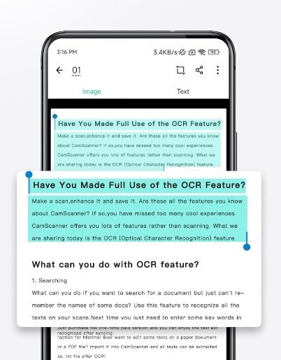 interfaz ocr de camscanner