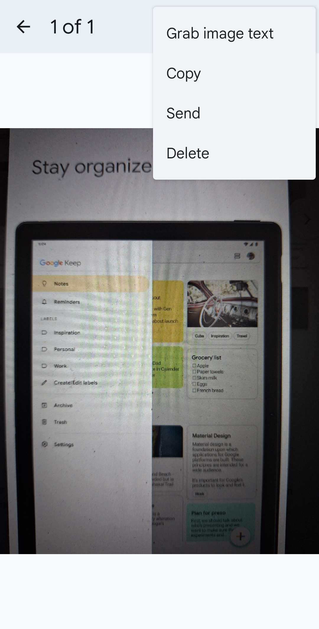 google keep grabbing image text