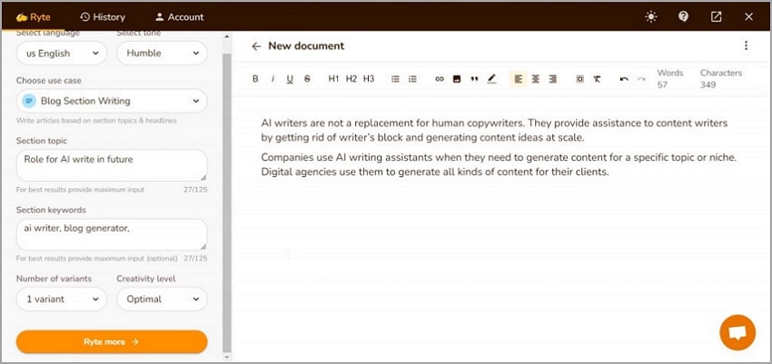 ai powered writing assistant rytr